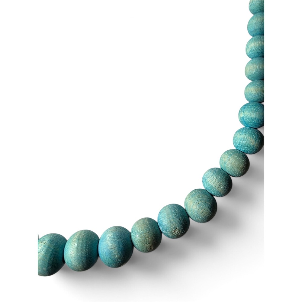 Vintage Boho Distressed Turquoise Blue Wooden Bead Necklace Southwestern Indie - Picture 4 of 5